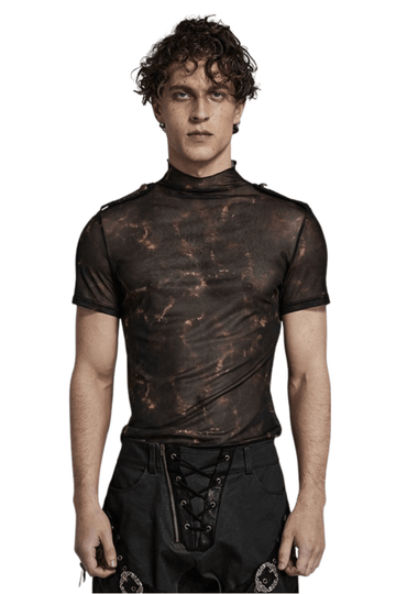Stretch Mesh Tee with Print and Detailing on Shoulders